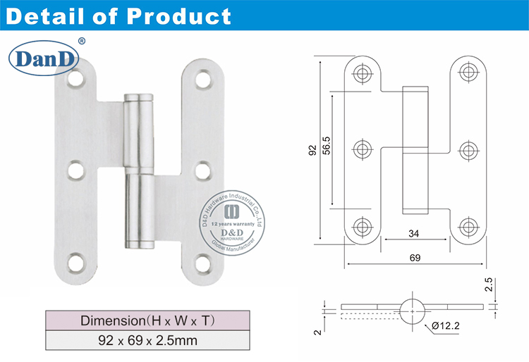 Acier inoxydable rond hinge-d et d 
