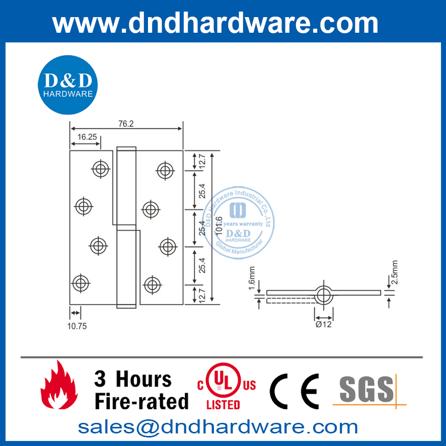 Charnière de levage en acier inoxydable pour portes creuses en métal-DDSS022