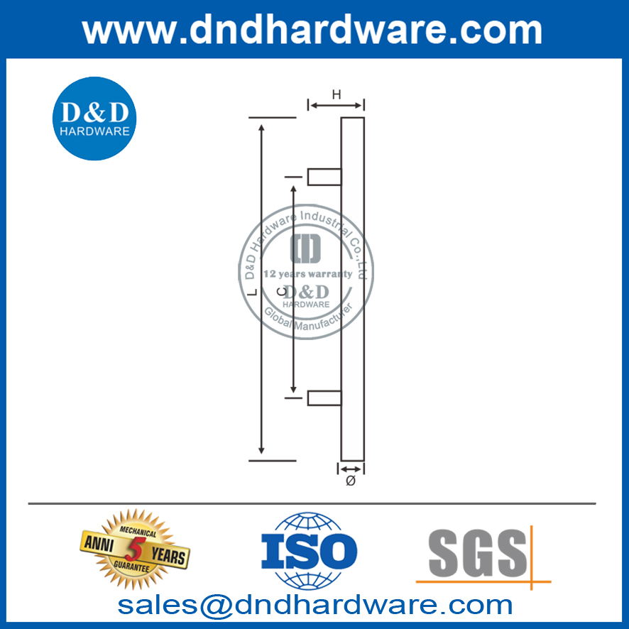 Poignée de traction double face moderne en acier inoxydable pour porte en verre-DDPH001