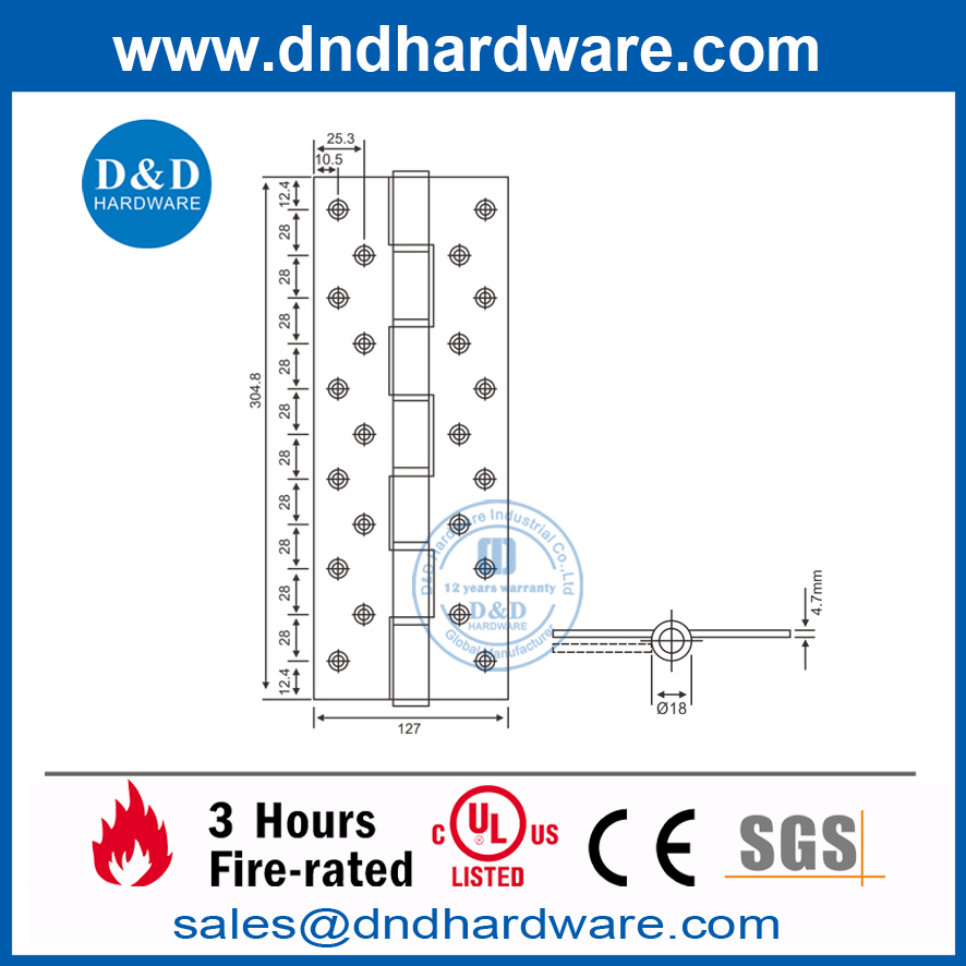 Charnière de porte à roulement à billes en acier inoxydable robuste-DDSS053