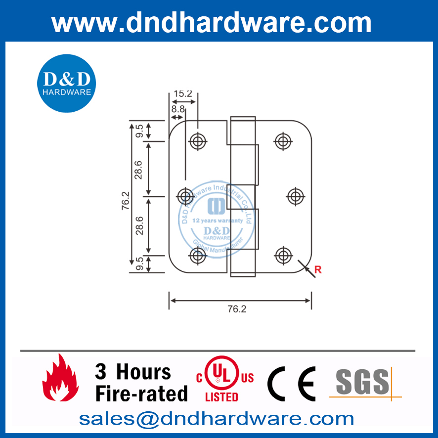 Charnière en acier inoxydable argenté avec coin rond-DDSS047