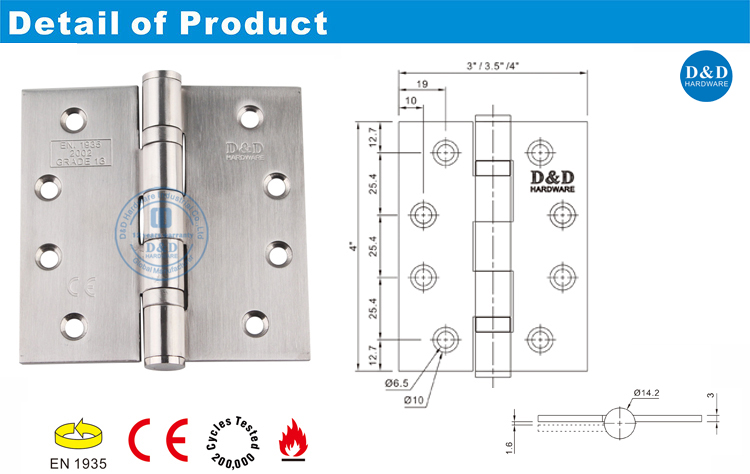 Charnière de porte en acier inoxydable CE-DDSS001-CE-443-D & D