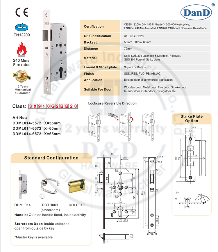 Hardware de verrouillage de verrouillage de verrouillage de nuit