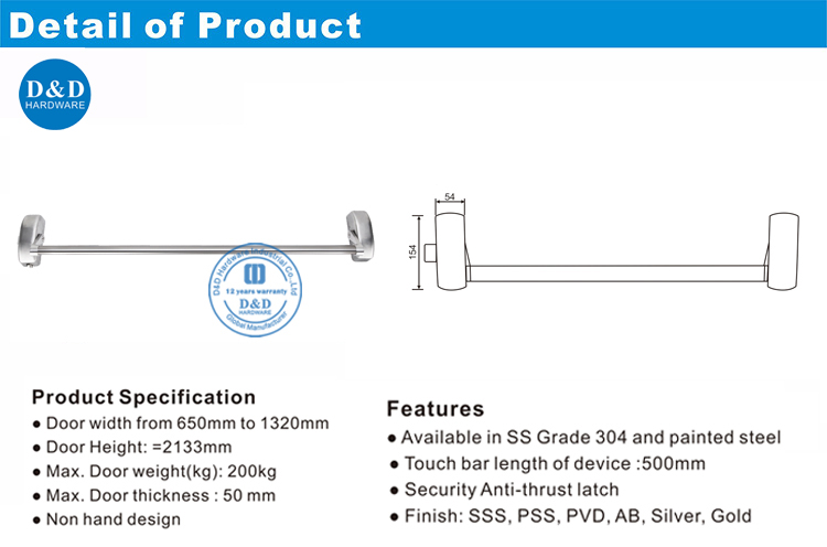 Hardware de la barre croisée de porte en aluminium DDPD021-D & D