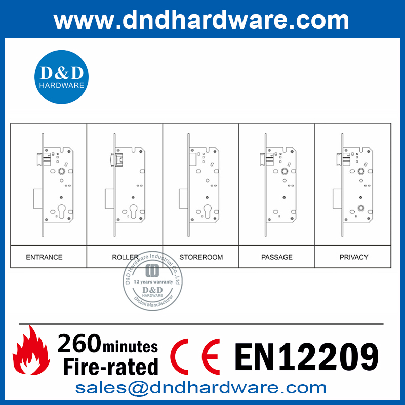 Serrure à mortaise de porte d'entrée noire SUS304 Euro-DDML016