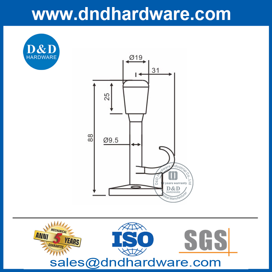 Butée de porte murale en alliage de zinc avec crochet pour porte extérieure-DDDS020