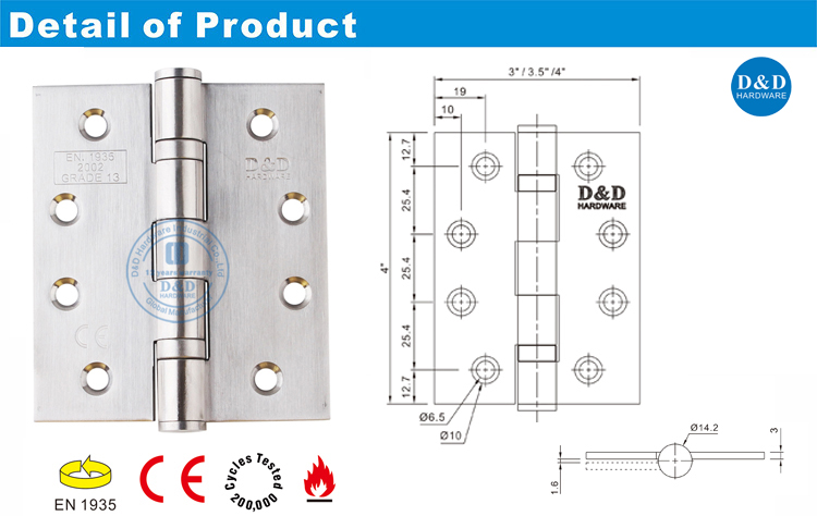 CE Metal Door Hinge-DDSS001-CE-4X3.5X3-D & D