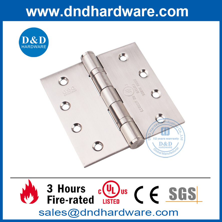 Charnière-DDSS001-FR-4X4X3 de bout de feu de roulement à billes de l'acier inoxydable répertorié par UL