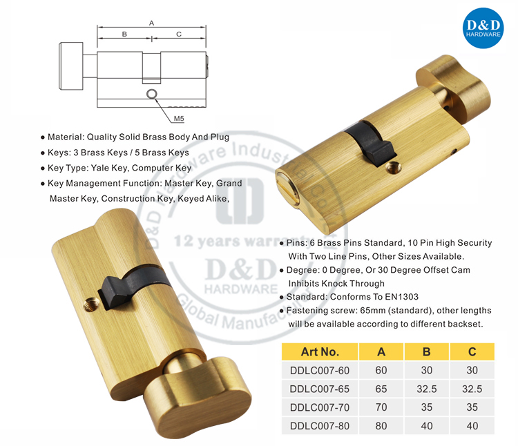 Hardware de serrure de porte de salle de bain en laiton en laiton en laiton en laiton