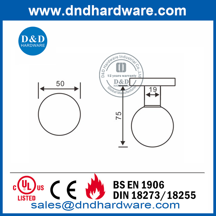 Meilleur bouton de porte de chambre à coucher de type boule de mode SS304-DDTH031