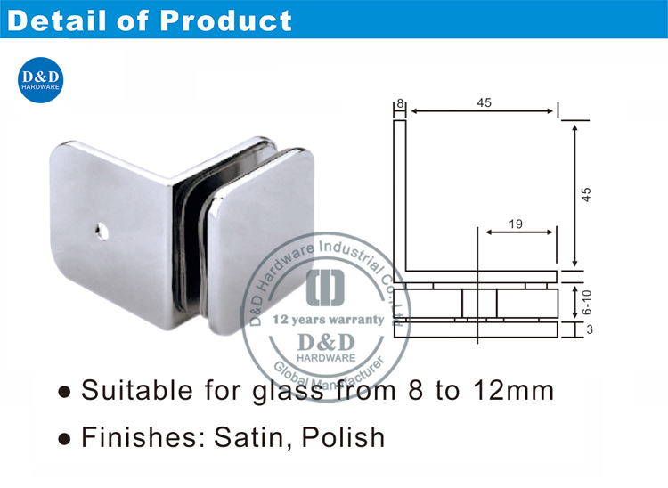 Clip en verre pour la porte de douche 