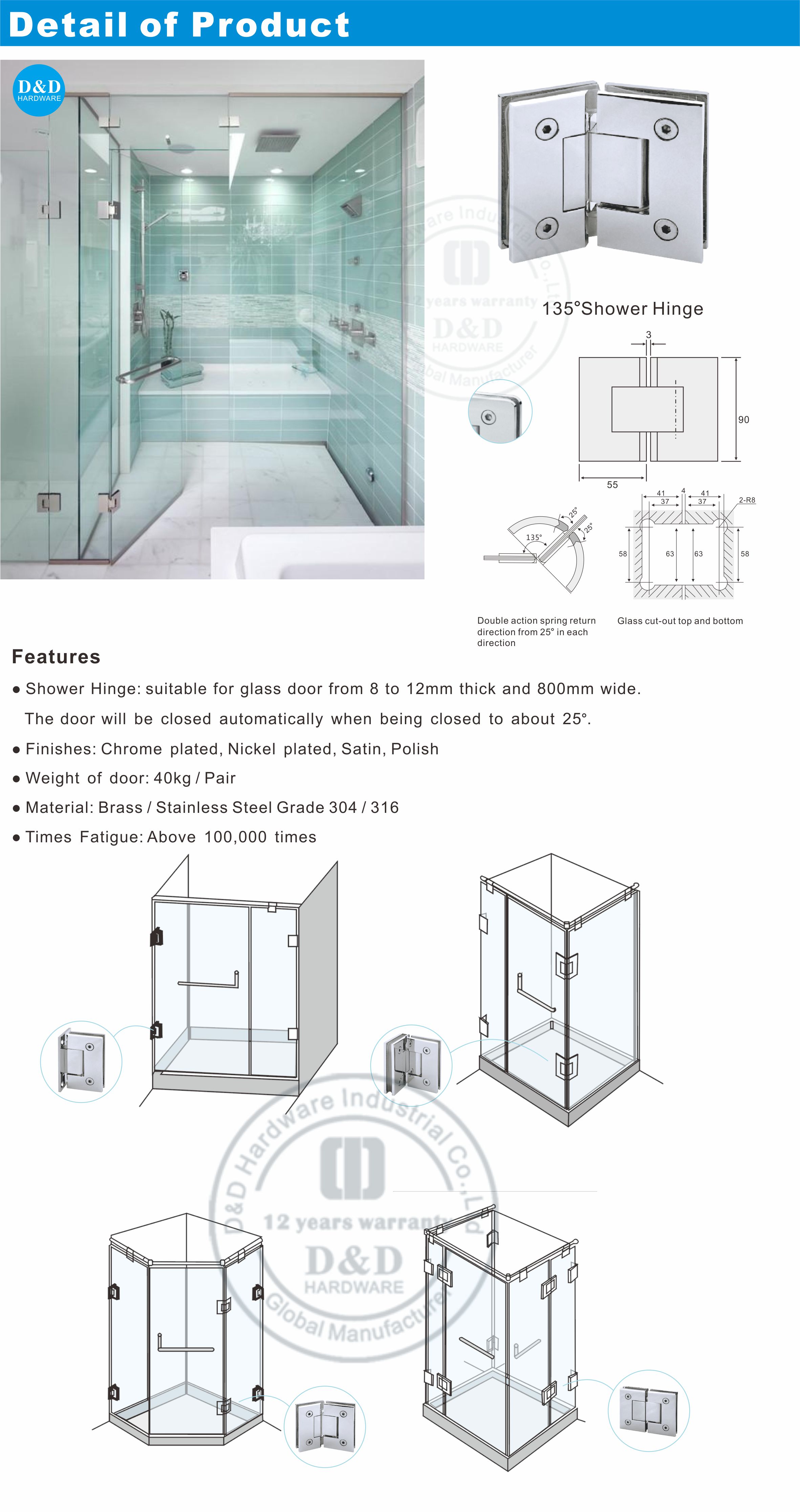 Supports de quincaillerie de douche en verre 