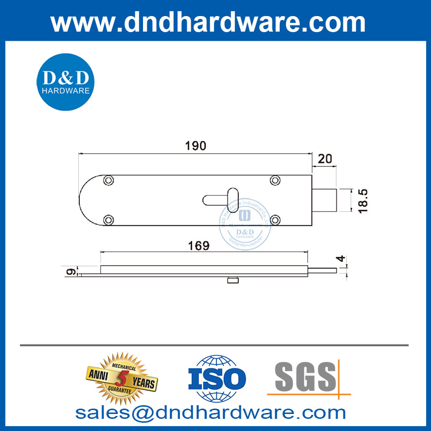 Nickel Barrel Boulon en laiton Porte de porte à l'intérieur du boulon de porte DDDB028