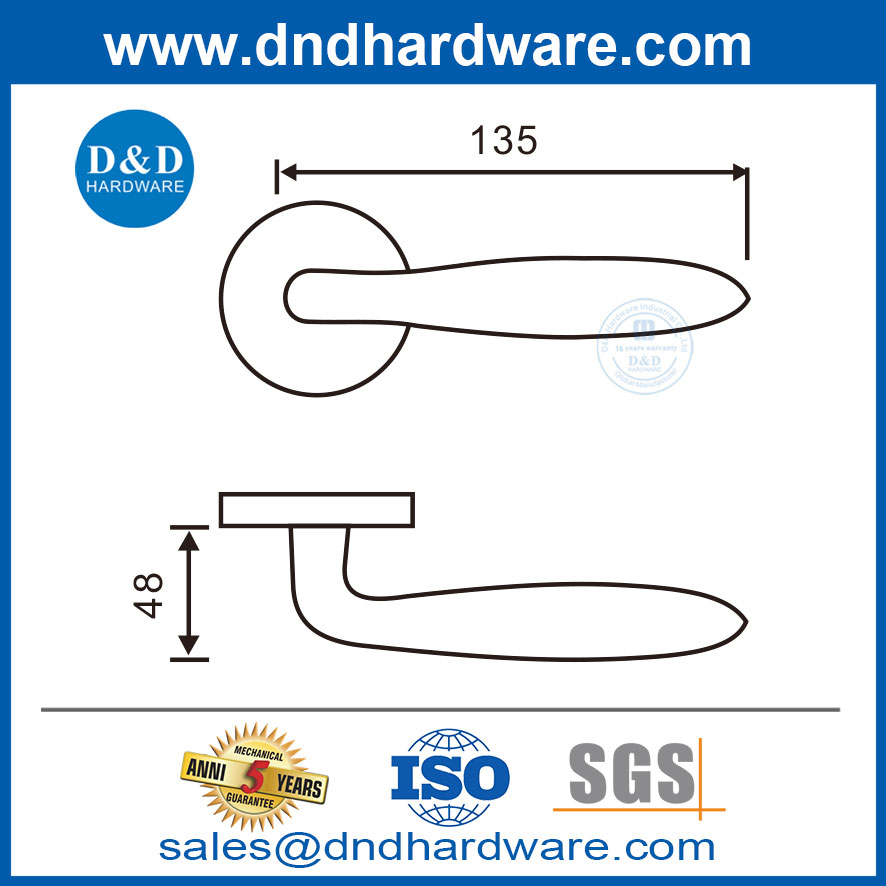 Acier inoxydable 304 Poignées de porte intérieure modernes Lever Porte de porte satinée Handle-DDTH036