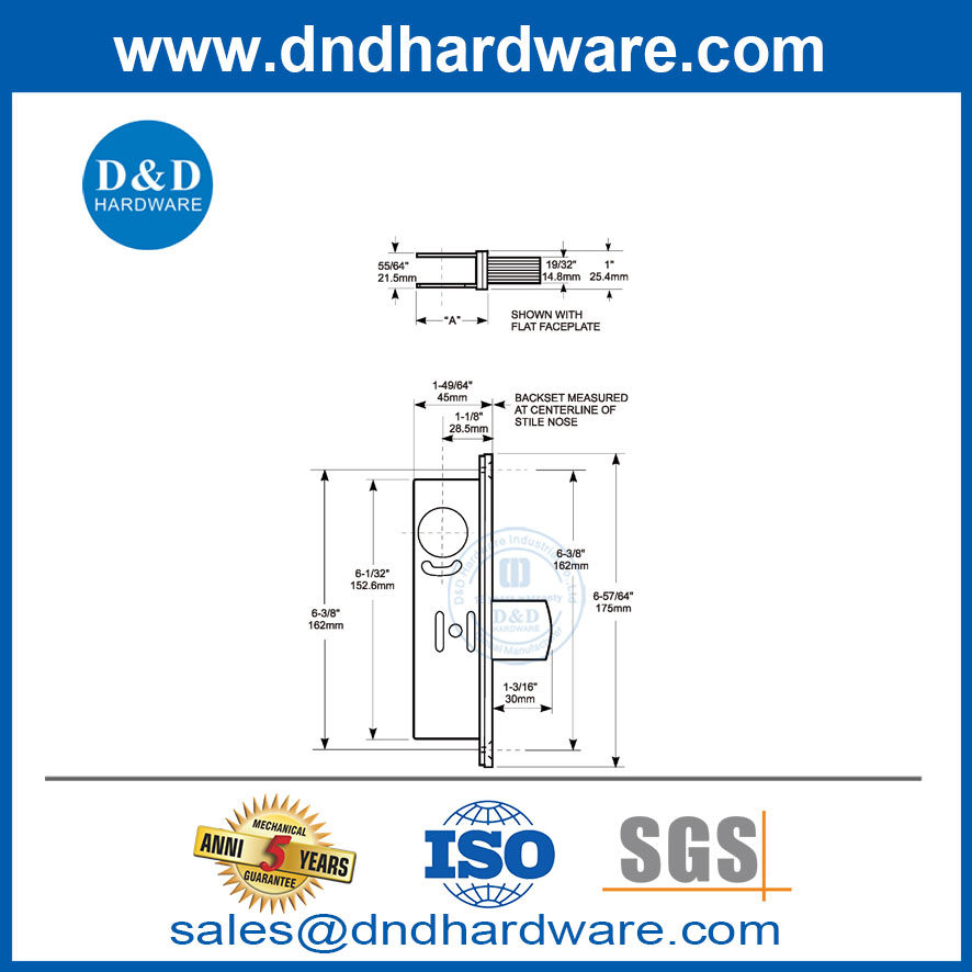 Kit de longue date de porte en acier inoxydable avec clés de clés de mortaise-cylindres-ddml041
