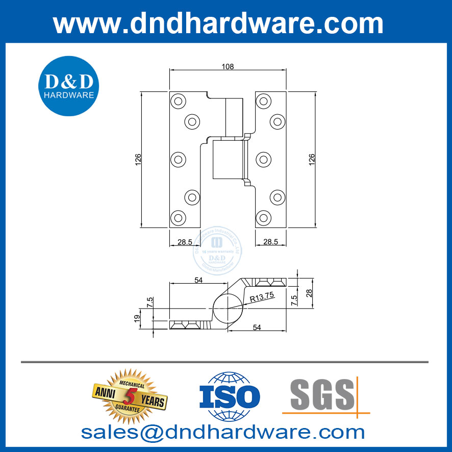 Charnière de porte de pivot intermédiaire en acier inoxydable pour la porte lourde de la porte-DDSS069