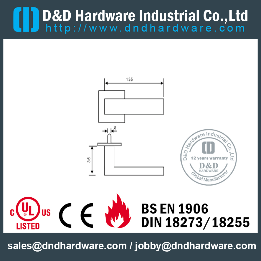 Poignée de porte interne solide de grade 304 pour portes de bureau-DDSH076