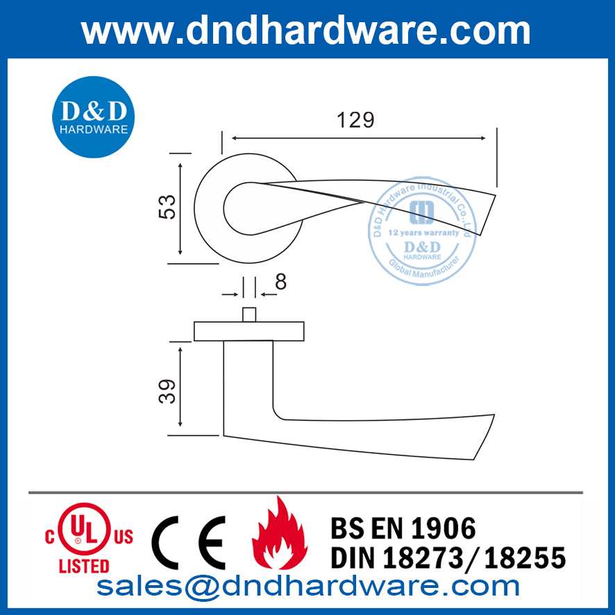 Poignée de porte à levier solide ronde en acier inoxydable rose-DDSH002