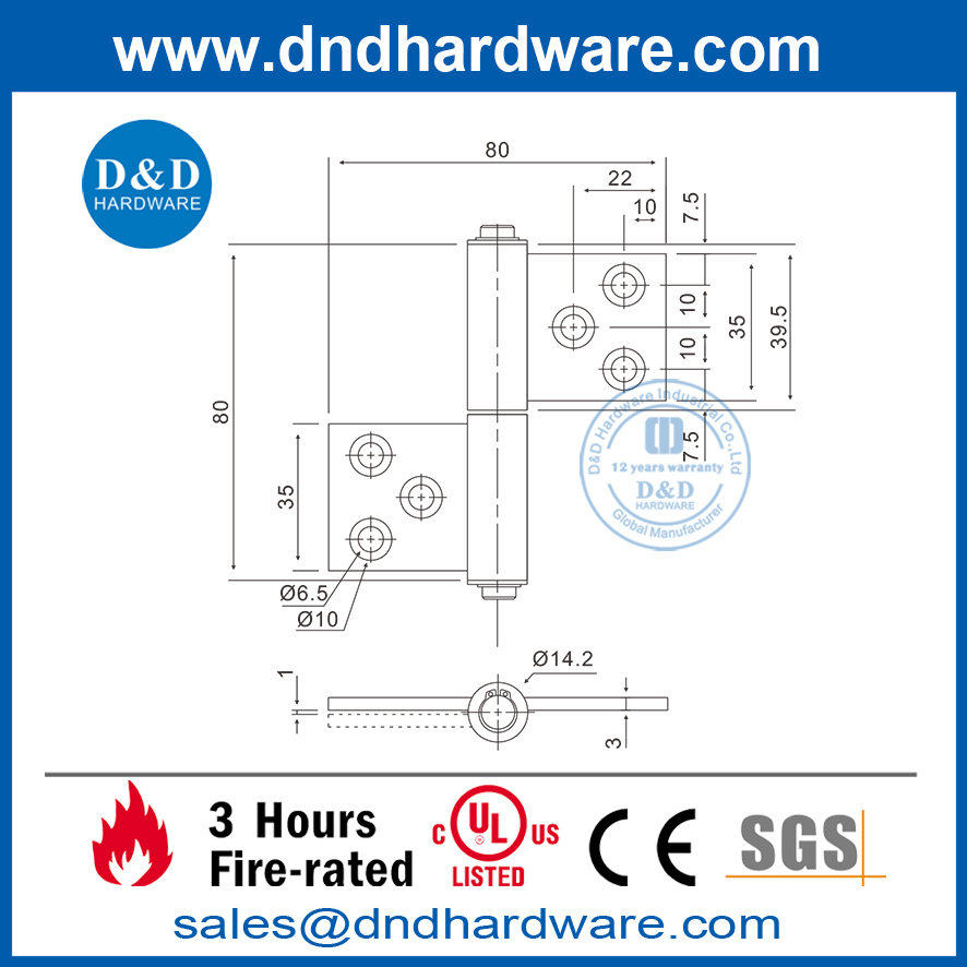 Charnière à petit drapeau en acier inoxydable pour porte en métal creux-DDSS029