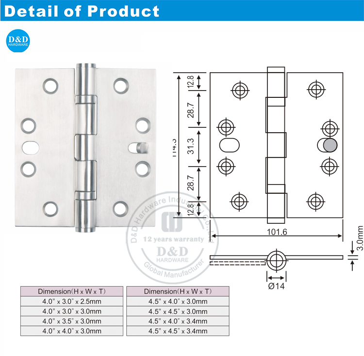 SS SS Single Security Hinge-DDSS015-BD & D 