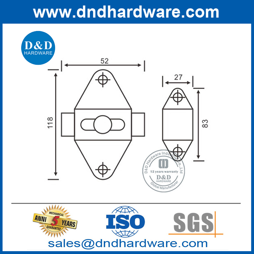 Accessoires Hardare en acier inoxydable Garde-boulon de porte d'intérieur - DDDG007