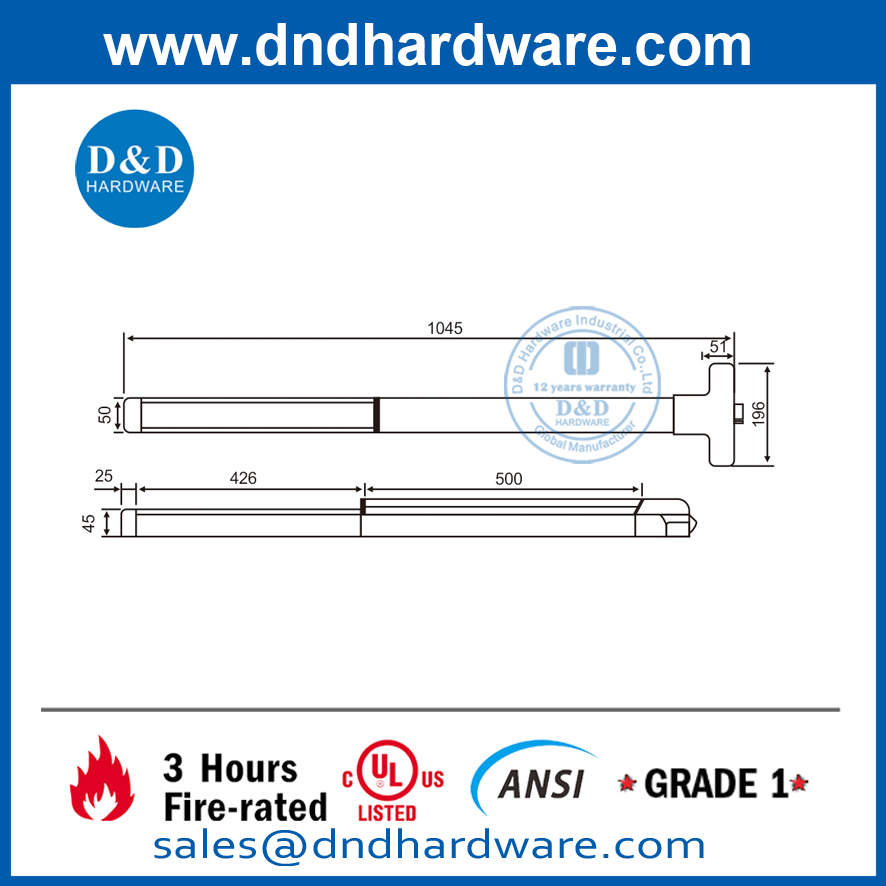 Dispositif de sortie de jante de barre tactile de porte coupe-feu SS304 -DDPD001