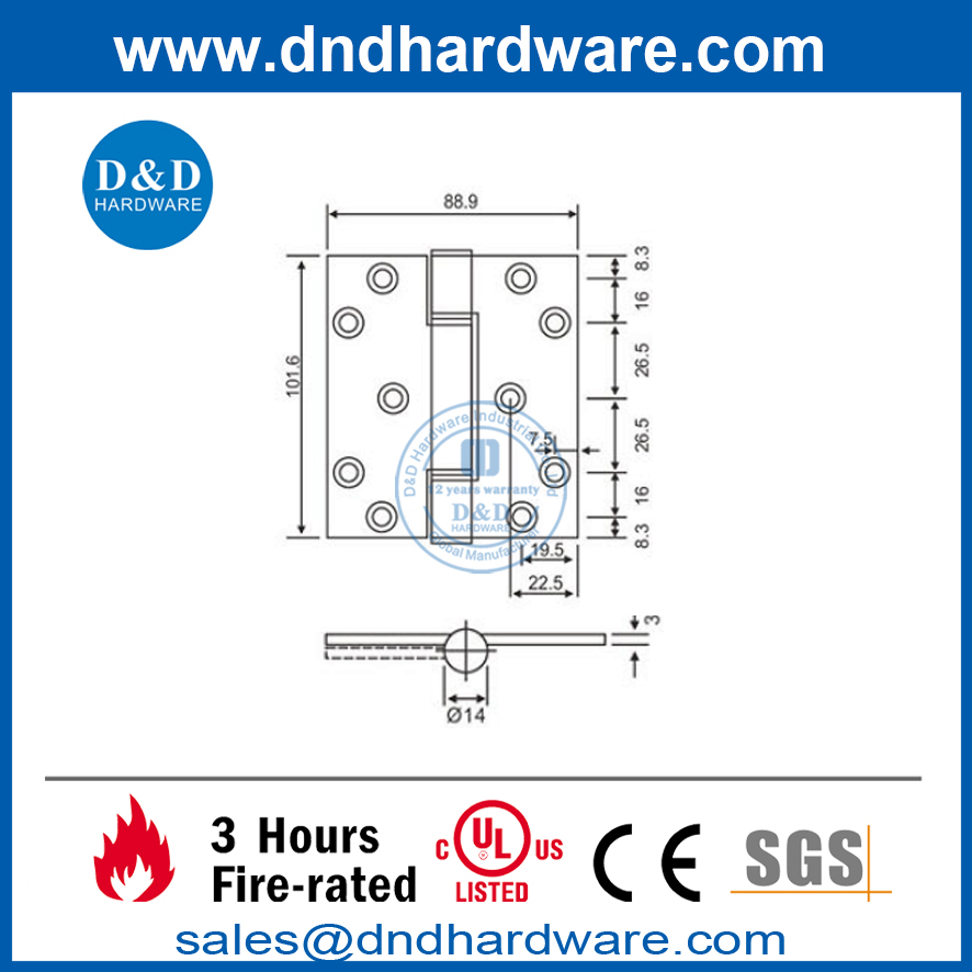 Charnière à rondelles doubles à 3 articulations en acier inoxydable de 4 pouces-DDSS039