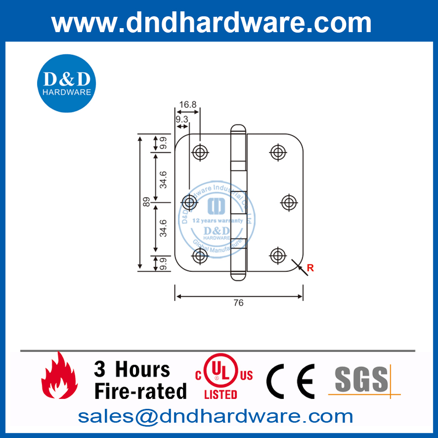 Charnière de porte ronde en acier inoxydable avec pointe sphérique-DDSS046