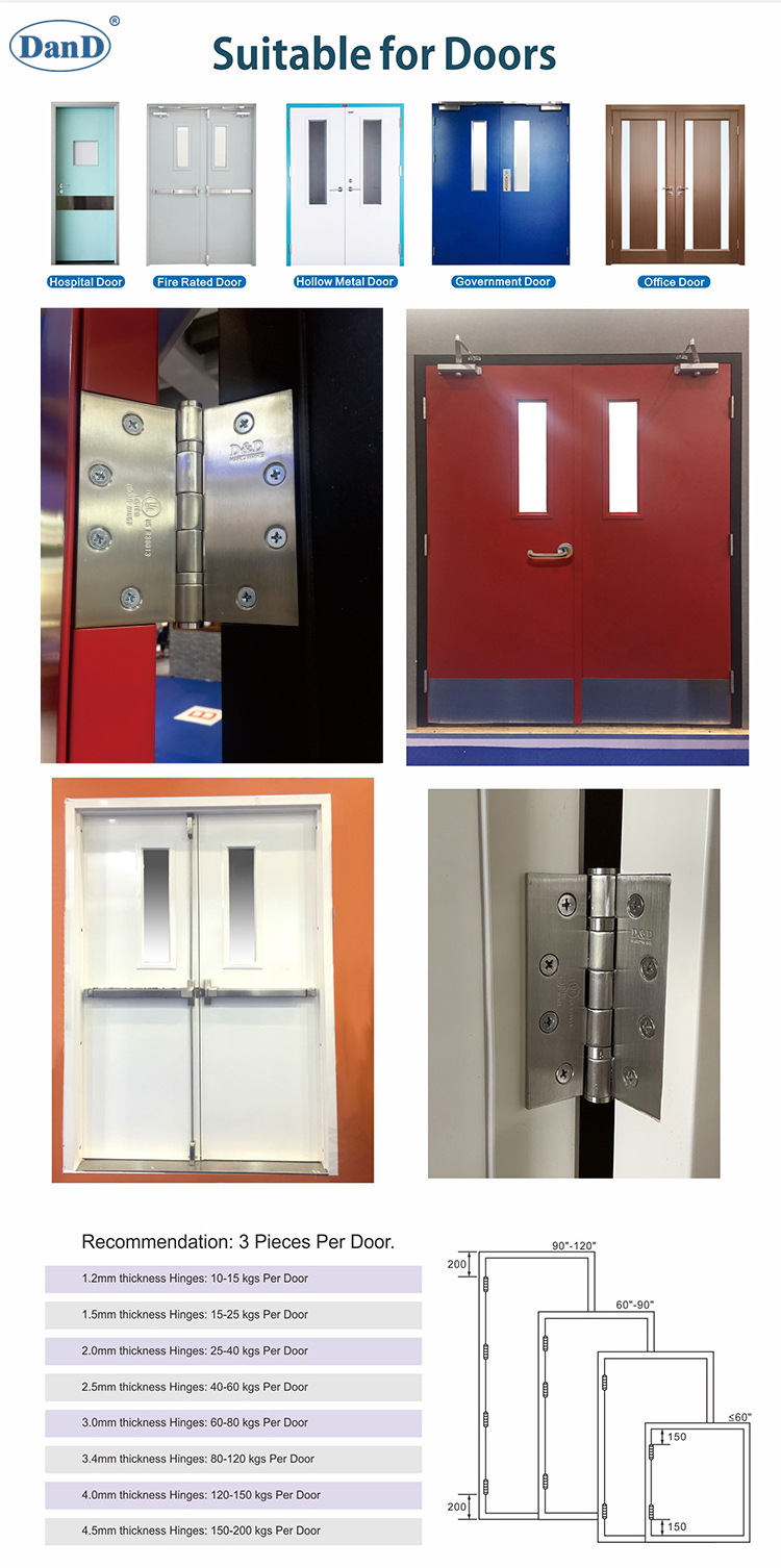 UL Fire Hardware à charnière de porte à la porte
