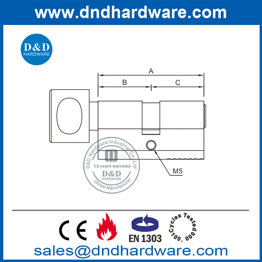 BS EN1303 Clé en laiton massif et cylindre de verrouillage rotatif-DDLC001