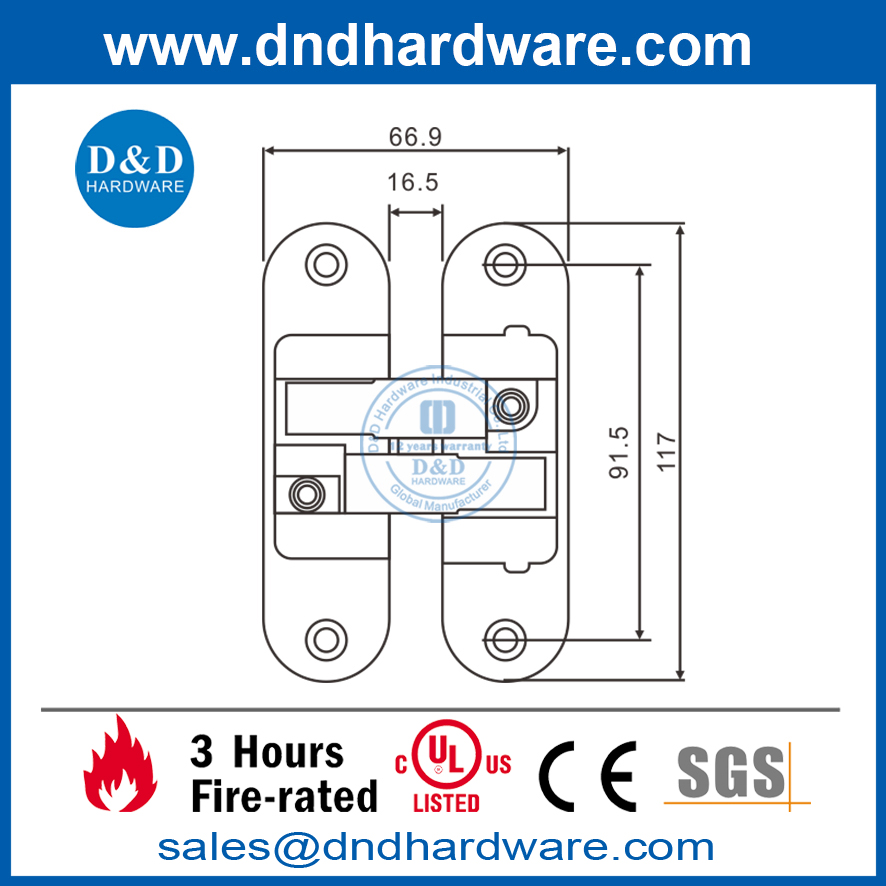 Charnière de porte invisible réglable en alliage de zinc 3-D-DDCH009