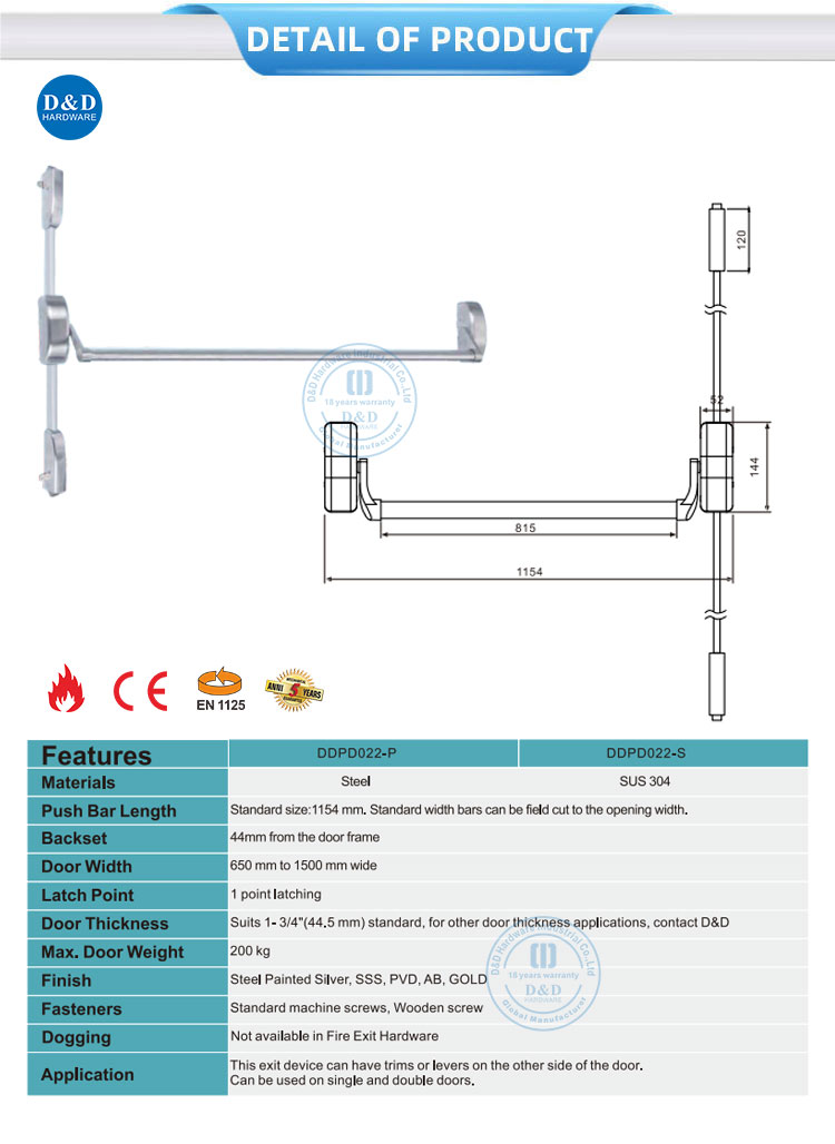 barre de panique de porte d'urgence