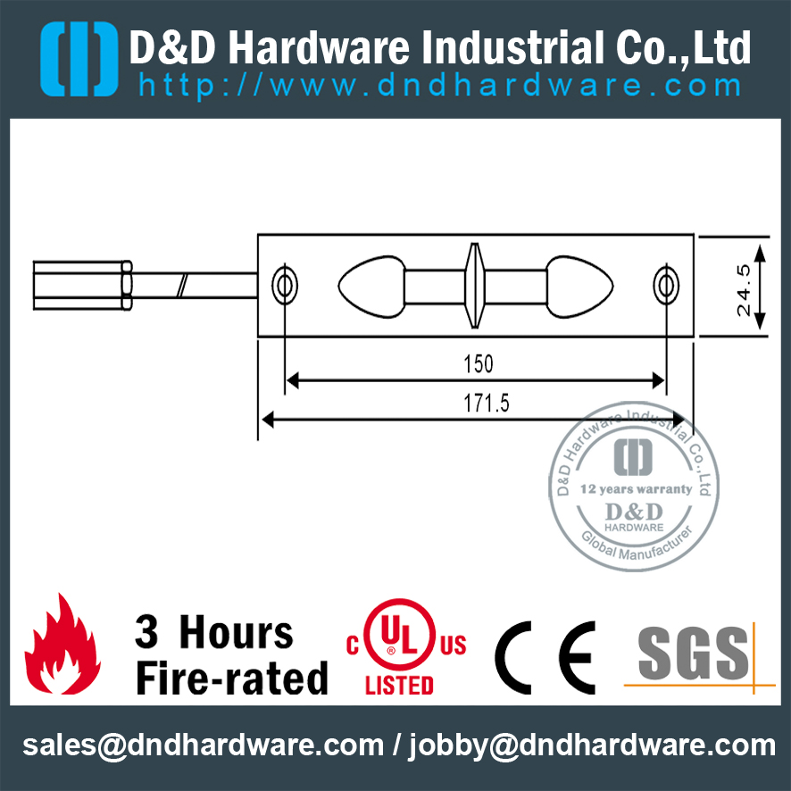 Boulon de porte affleurant long de la catégorie 304 d'acier inoxydable pour la porte en métal avant-DDDB011