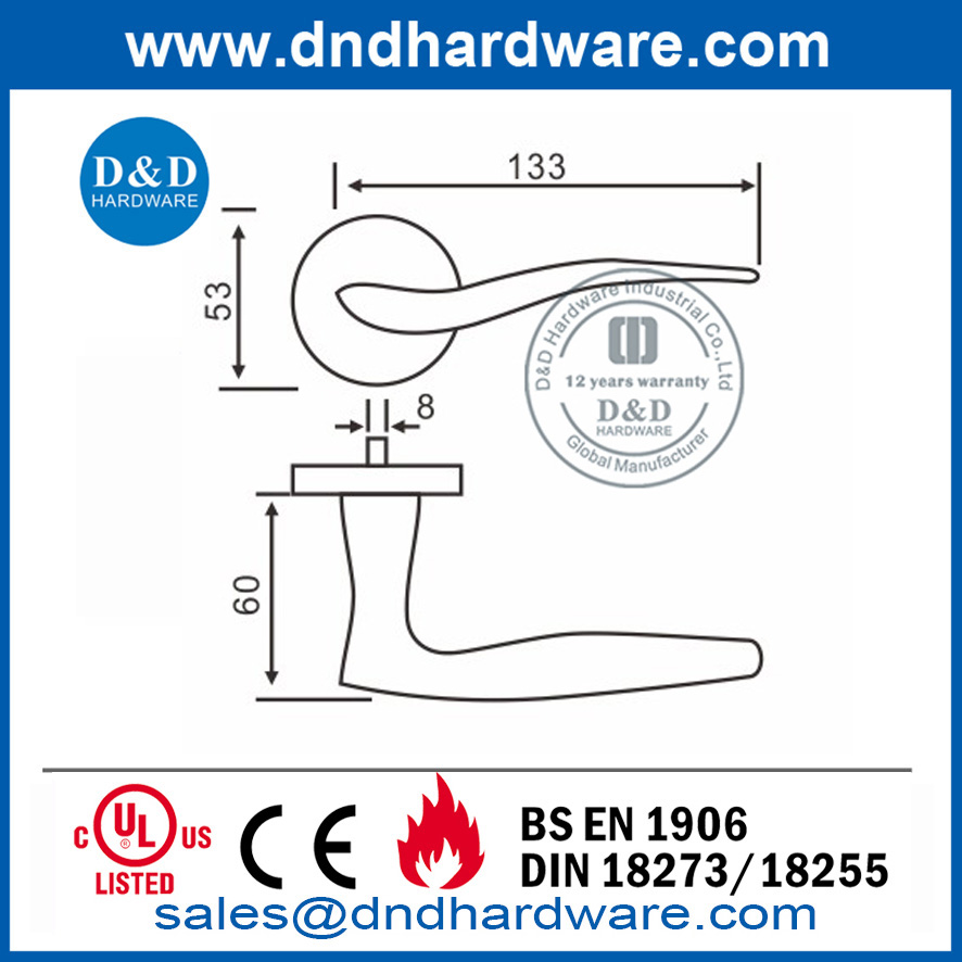 Levier de porte solide de passage commercial SS304 contemporain-DDSH003