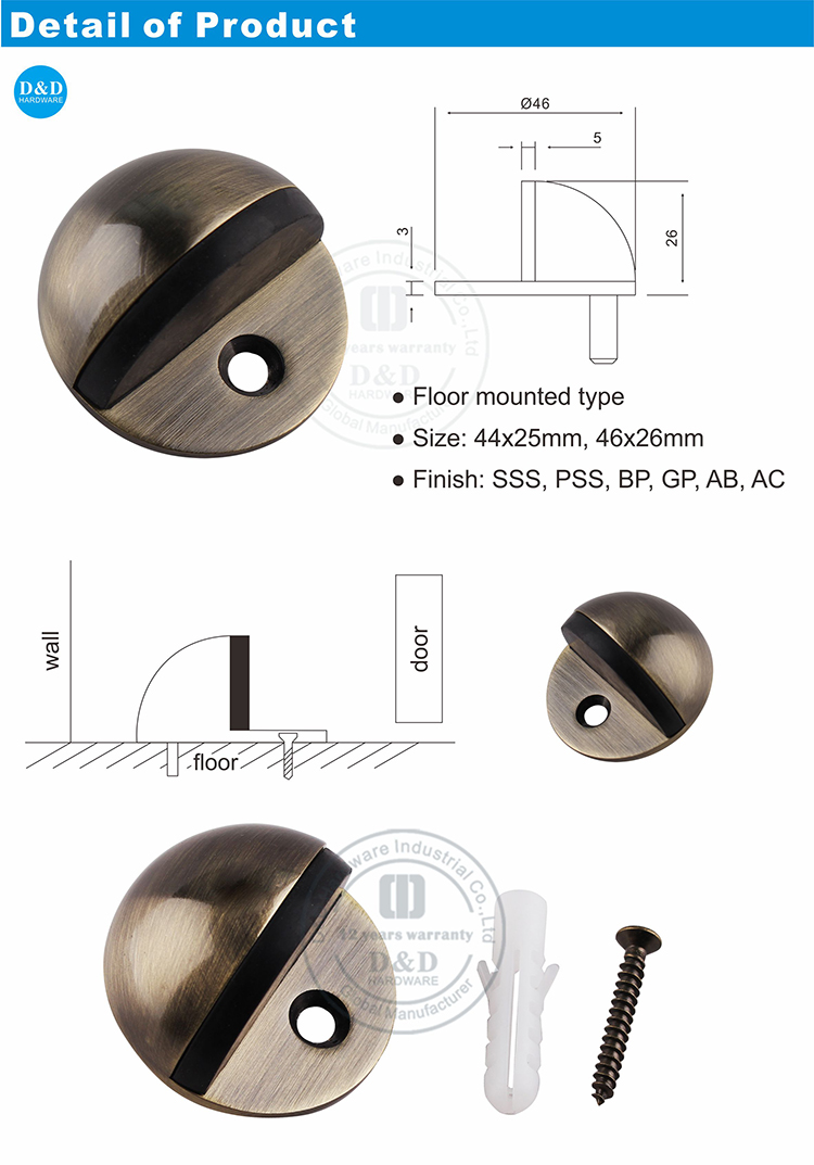 Bouchon de porte en laiton antique pour les portes