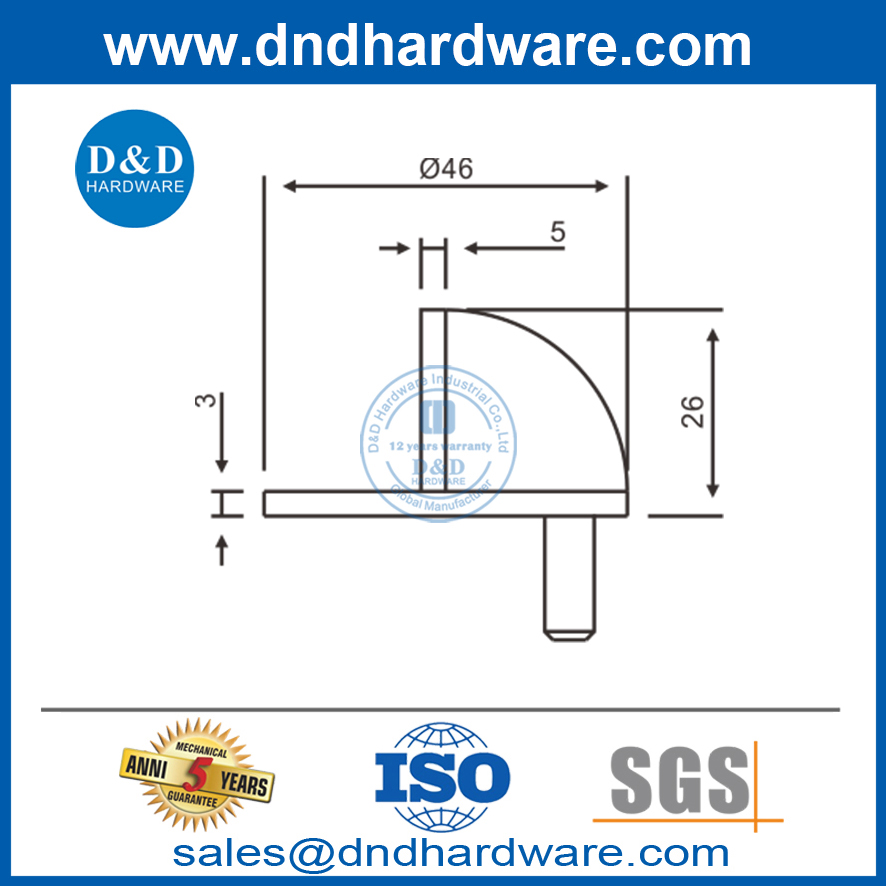 Butée de porte en métal de type monté au sol en acier inoxydable de sécurité-DDDS001