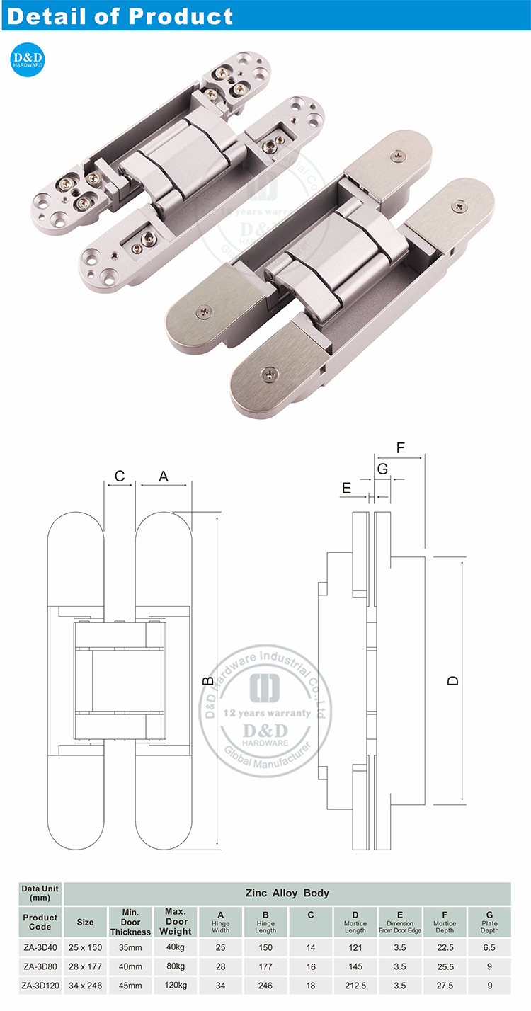 Hinge de porte cachée DDCH008-G80-D & D