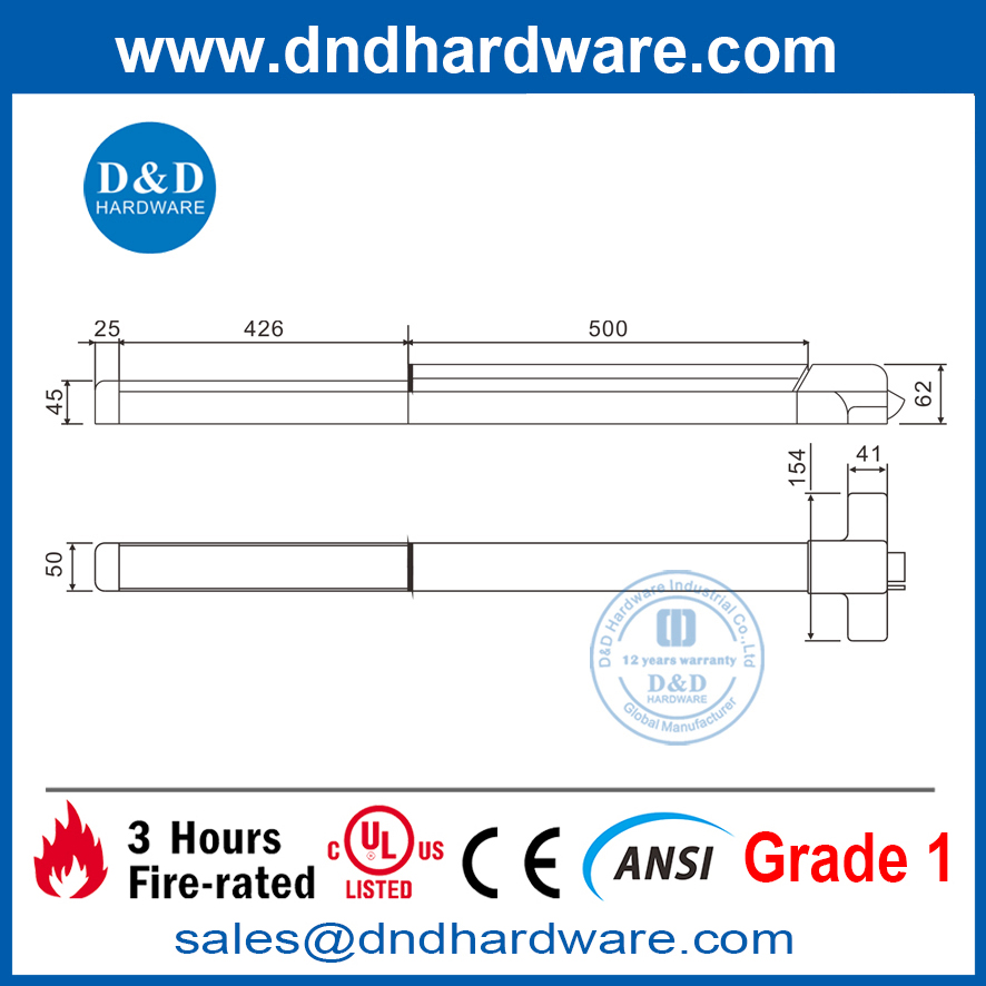 Dispositif de sortie de panique UL 10C pour porte de secours en acier ANSI Grade 1-DDPD003