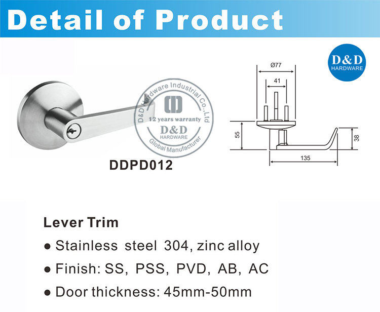 Panic eixt matériel Lever Trim-DDPD012-D & D matériel