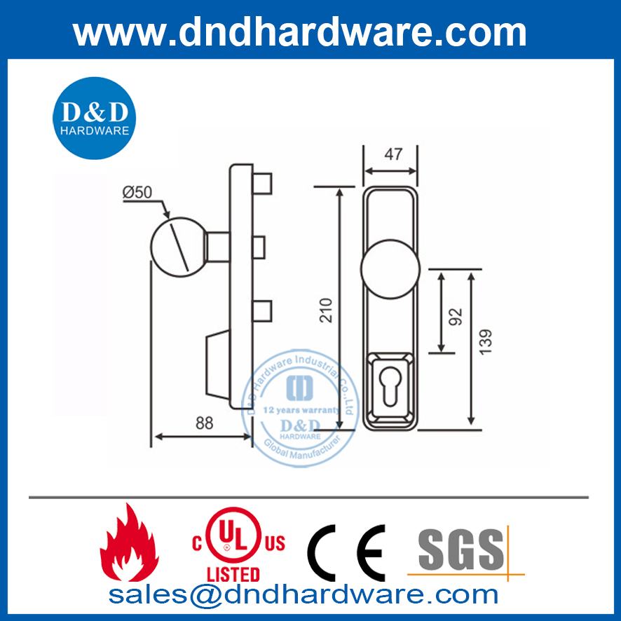 Garniture de bouton d'écusson SS304 pour porte de secours-DDPD013