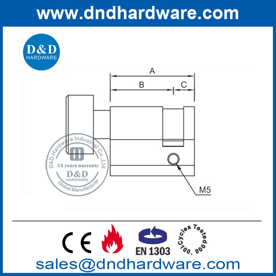 Cylindre de serrure à demi-tour en laiton massif sans clé-DDLC009