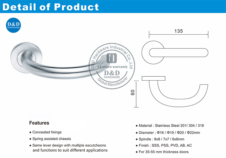 Hardware de la poign&eacute;e de levier de porte en bois - DDTH014-D & D