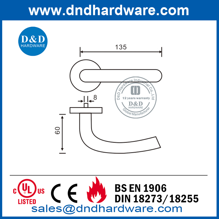 Poignée de porte à levier creux en acier inoxydable moderne de classe 4-DDTH004