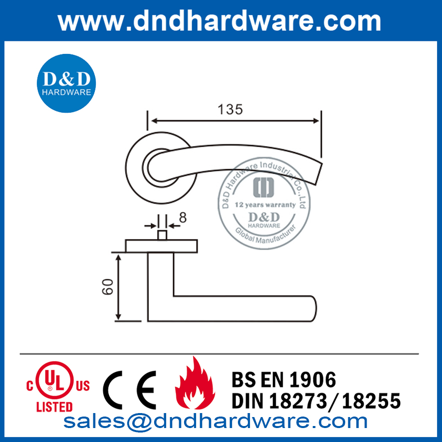 Poignée à levier creuse en acier inoxydable BS EN1906 pour porte composite-DDTH008