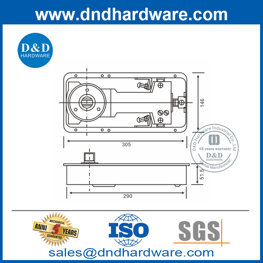 Accessoires de porte en verre de haute qualité Printemps de plancher pour la porte du bureau-DDFS312