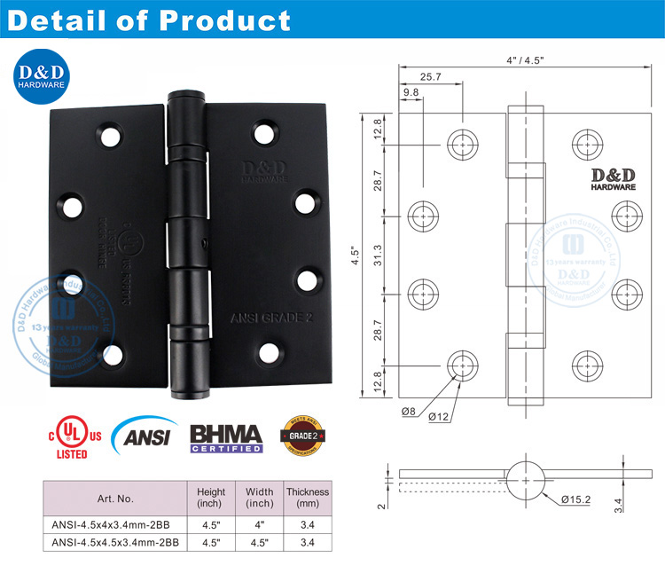 ANSI Grade 2 Outside Hinges de porte 