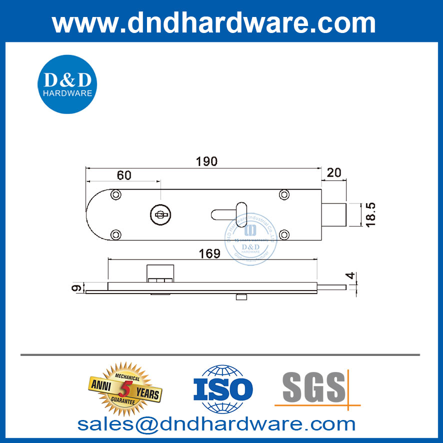 Boulon de porte en laiton avec verrouillage verrouillage extérieur Bolts de porte-DDDB027