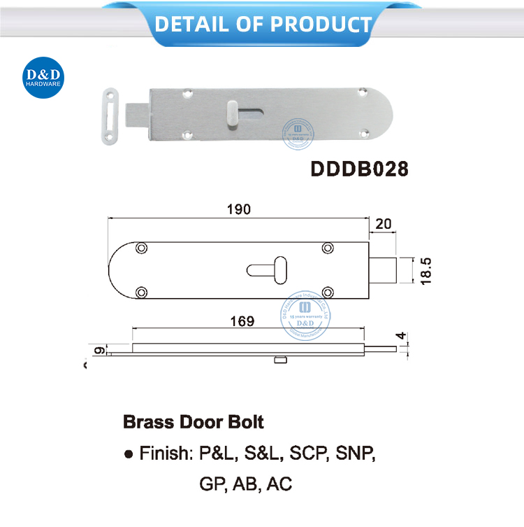 Boulon de porte en laiton 