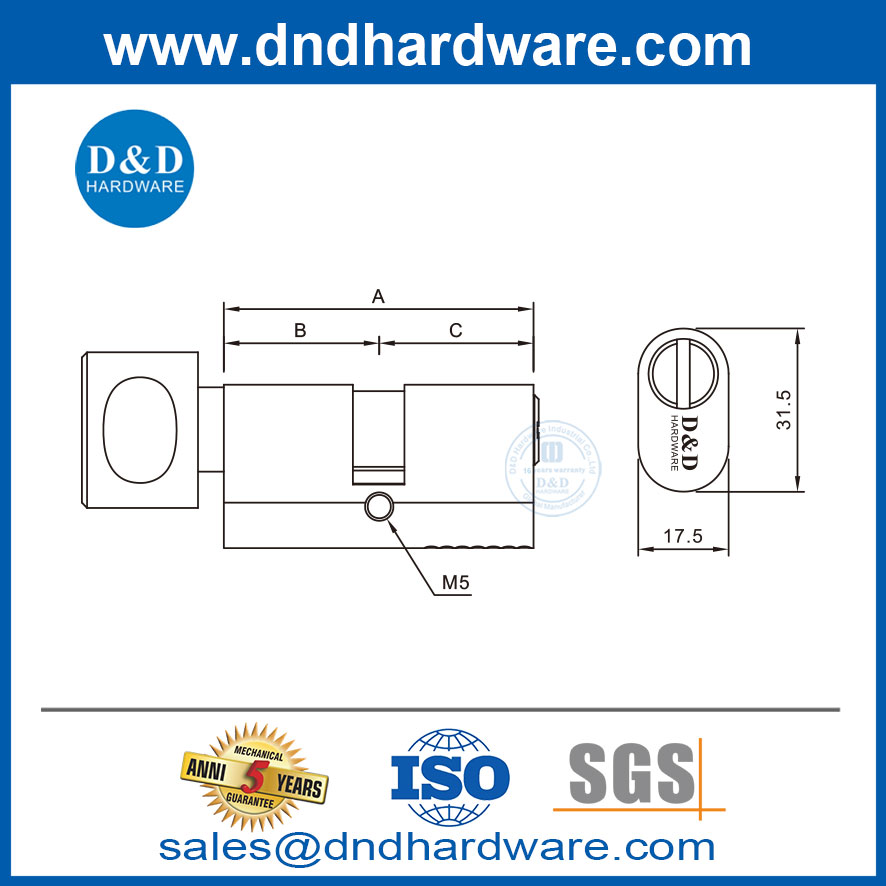 Sécurité 2 pièces Clé de porte ovale BACLE CYLINDIN