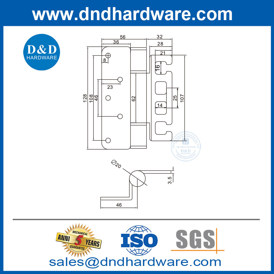 Réglage de l'appareil suspendu charnière en acier inoxydable Hinge DDDSS064